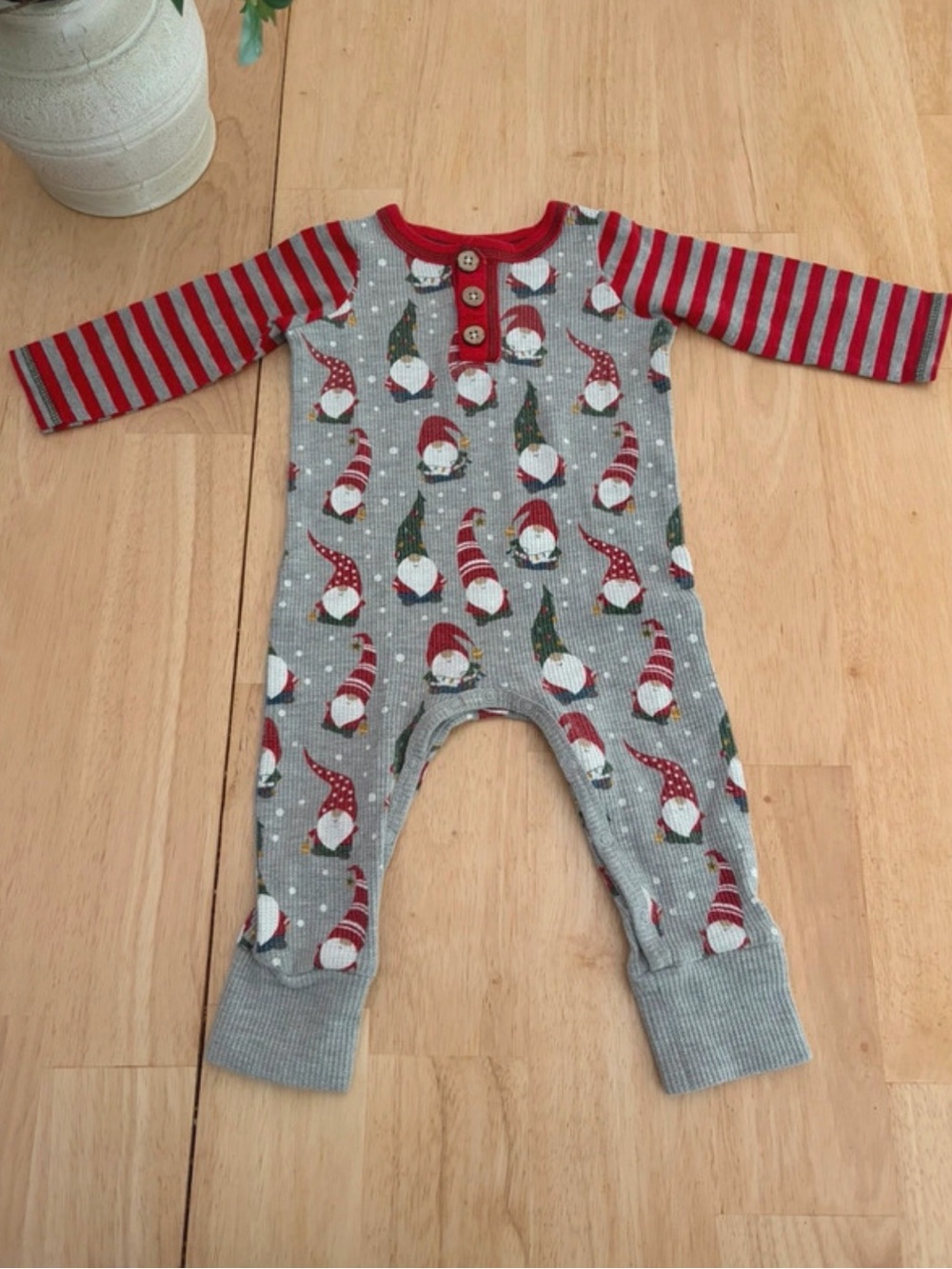 Mud Pie Red & Gray Gnome Stripe One-Piece